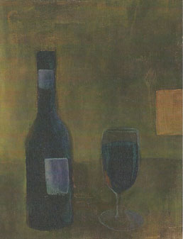 Painting of wine bottle and glass by Gene McCormick